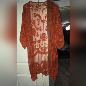NWOT Rust/Burnt Orange Lace Kimono Size Small